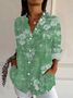 Women's Long Sleeve Shirt Spring/Fall Green Floral Buckle Shirt Collar Daily Going Out Casual Top
