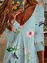 Women's Long Sleeve Spring Floral Print V-Neck Casual Dress