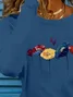 Women's Long Sleeve T-shirt Spring/Fall Dark Blue Floral Printing Jersey Crew Neck Daily Going Out Casual Top