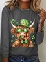 Highland Cow St. Patrick's Day Casual Long Sleeve Shirt