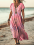 Women's Short Sleeve Summer Pink Tie Dye Printing V Neck Daily Going Out Casual Maxi Classic Dress