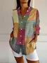 Shawl Collar Loose Contrast Stitching Street Shirt