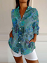 Casual Floral Loose Shawl Collar Shirt