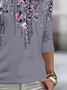 Women's Long Sleeve T-shirt Spring/Fall Gray Floral Printing Jersey Crew Neck Daily Going Out Casual Top