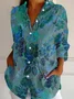 Casual Floral Loose Shawl Collar Shirt