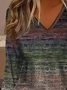 Women's Striped Floral Casual Print Long Sleeve V-Neck T-Shirt