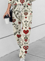 Women's Printed Flower Heart Valentine's Day Daily Casual Two-piece Suit