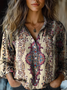 Ladies vintage cute floral art print casual long sleeve comfortable shirt