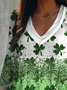 Women's Shamrock St. Patrick's Day Casual Printed Long Sleeve V-Neck Top