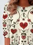 Women's Floral Hearts Valentine's Day Print Casual Round Neck Tunic T-Shirt