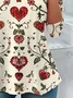 Women's Floral Hearts Valentine's Day Print Casual Round Neck Tunic T-Shirt