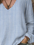 Women's Daily Striped Print Casual V-Neck Long Sleeve T-Shirt