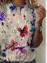 Women's Art Floral Print Short Sleeve T-Shirt