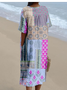 Cotton-Blend Multicolor Block Casual Dress With No