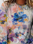 Women's Vintage Art Floral Print Crew Neck Casual T-Shirt
