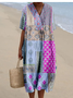 Cotton-Blend Multicolor Block Casual Dress With No