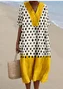 Boho Multicolor Block Loose V Neck Dress With No