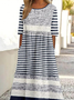 Striped Casual Crew Neck Dress With No