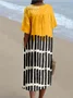 Boho Multicolor Block Loose V Neck Dress With No