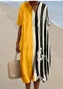 Boho Multicolor Block Loose V Neck Dress With No