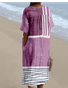 Cotton-Blend Boho Ethnic Geometry Loose Dress With No