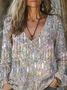 Women's Daily Geometric Print Casual V-Neck Long Sleeve T-Shirt