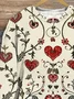 Women's Flower Love Valentine's Day Casual Spring and Autumn Tops and Pants Two-piece Set