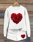 Women's Flower Love Valentine's Day Casual Spring and Autumn Tops and Pants Two-piece Set