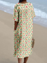 Boho Cotton-Blend Small Floral V Neck Dress With No