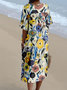 V Neck Loose Vintage Psychedelic Art Dress With No