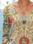 Women's Floral Print Casual Spring V-Neck Long Sleeve T-Shirt