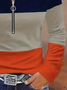 Women's Color Block Printed Casual Zip Long Sleeve Sweatshirt