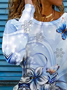 Women's Floral Butterfly Spring Print Round Neck Long Sleeve T-Shirt