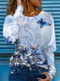 Women's Floral Butterfly Spring Print Round Neck Long Sleeve T-Shirt
