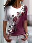 Women's Floral Spring Print Crew Neck Short Sleeve T-Shirt