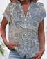 Women's Short Sleeve Shirt Summer Blue Floral Printing V Neck Daily Going Out Casual Top
