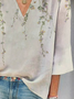 Women's Spring Floral Print Casual V-Neck T-Shirt