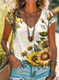 Women's Sunflower Art print V-neck T-shirt