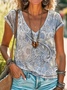 Cotton-Blend Ethnic Geometry Casual T-Shirt