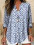 Abstract Graphic Simple V Neck Loose Shirt Blouse