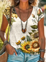 Women's Sunflower Art print V-neck T-shirt