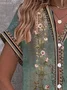 Women's Short Sleeve Shirt Summer Green Floral Printing V Neck Daily Going Out Casual Top