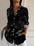 Women's Long Sleeve Shirt Spring/Fall Black Floral Buckle Shirt Collar Daily Going Out Casual Top