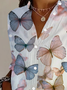 Women's Long Sleeve Shirt Spring/Fall As Picture Butterfly Buckle Shirt Collar Daily Going Out Casual Top