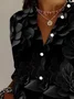 Women's Long Sleeve Shirt Spring/Fall Black Floral Buckle Shirt Collar Daily Going Out Casual Top