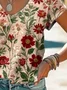 Women's Floral Print Casual V-Neck Short Sleeve T-Shirt