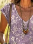 Women's Floral Print Casual V-Neck Short Sleeve T-Shirt