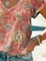 Women's Floral Print Casual V-Neck Short Sleeve T-Shirt