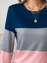 Women's Color Block Printed Casual Round Neck Long Sleeve T-Shirt