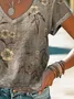 Women's Floral Print Casual V-Neck Short Sleeve T-Shirt